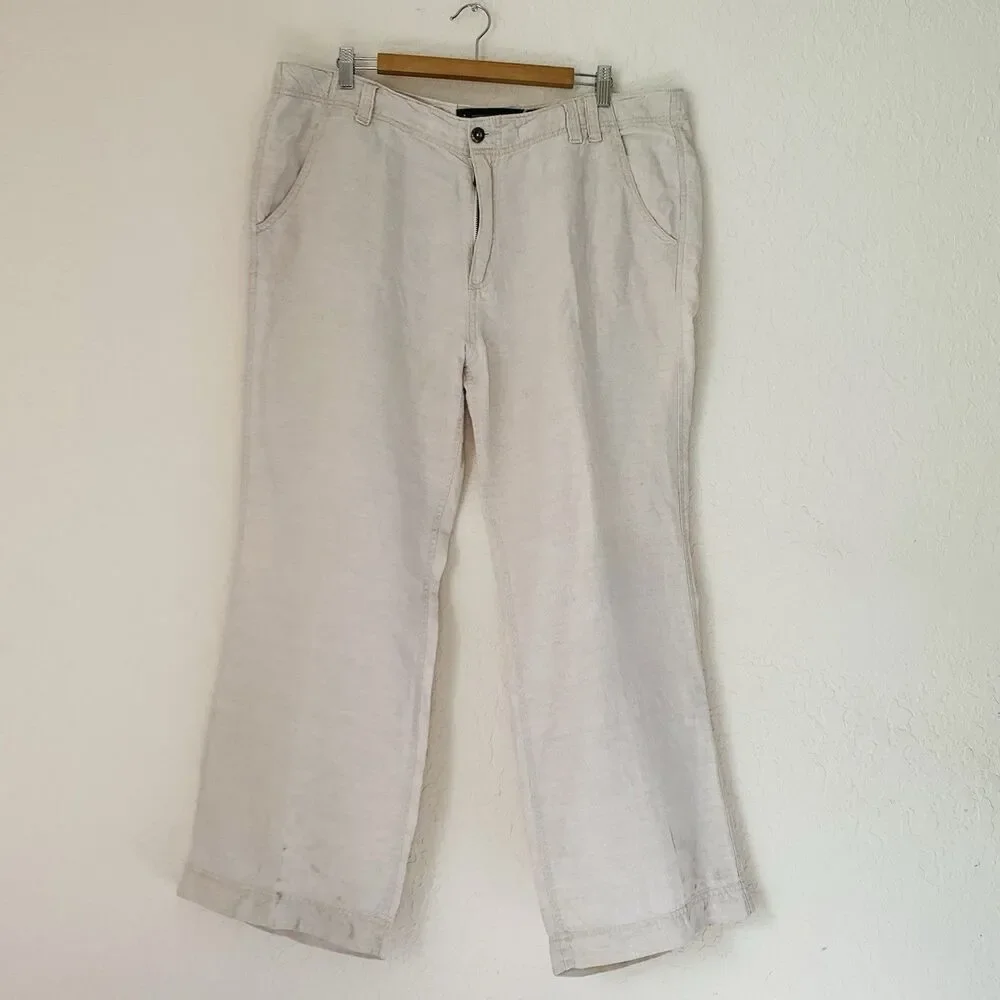 Old Navy Loose 100%‎ Linen Pants Mens 38x30 Beige Straight Flat Front Beach Y2K